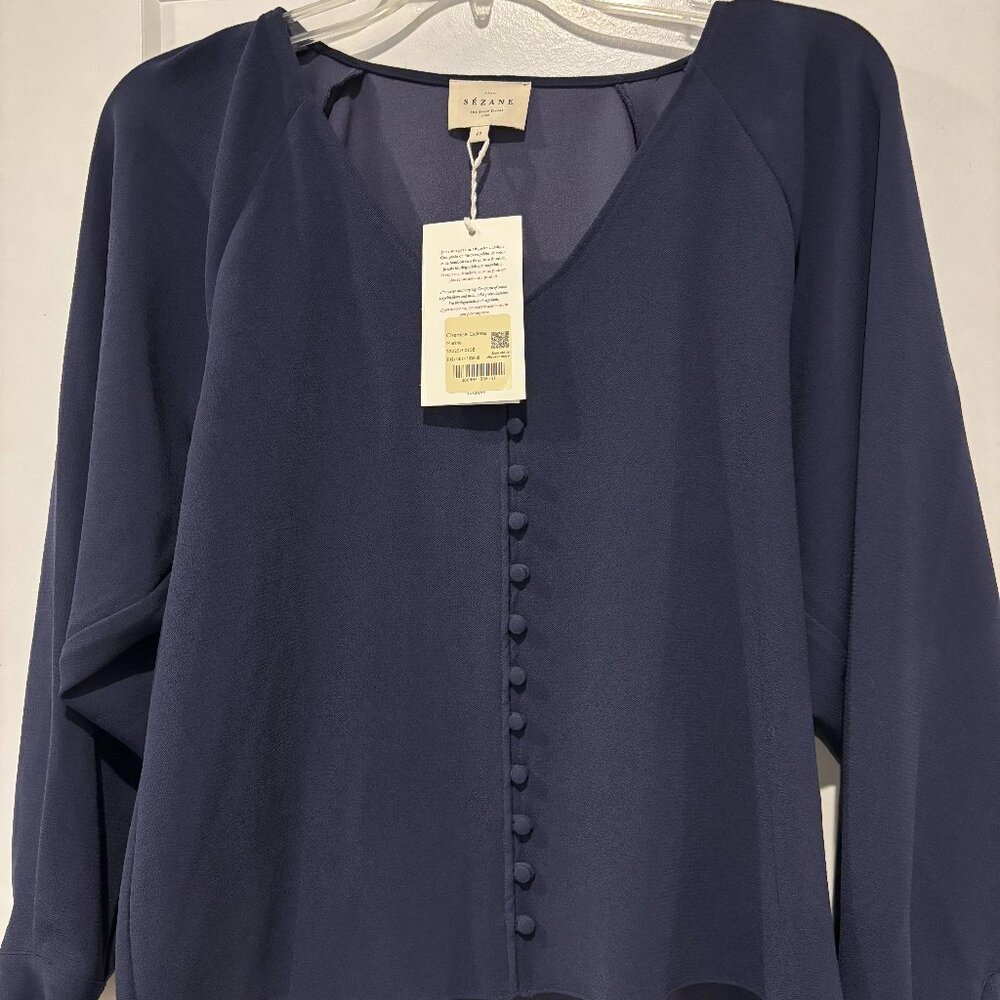 NWT Sézane "Galena" Blouse Marine Blue Size 10US